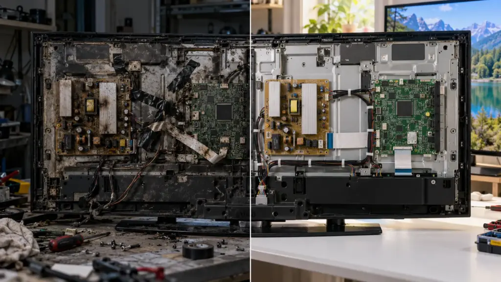 Placa bien reparada frente a una mal manipulada