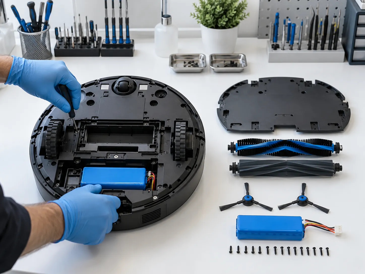 Robot aspirador en reparación